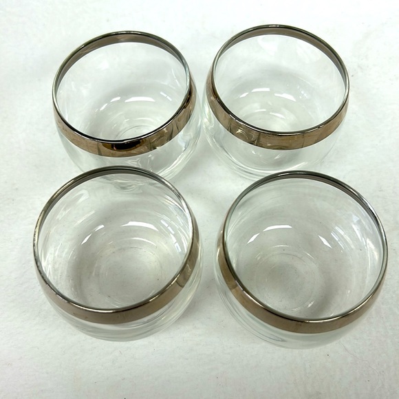 MID CENTURY MODERN set of 4 silver rimmed 4 oz roly poly glasses - Picture 6 of 6